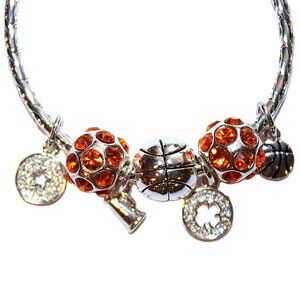DaVinci Charm Bracelet 7" w/ 7 Beads - Basketball Sports Star Cheer Orange CZ